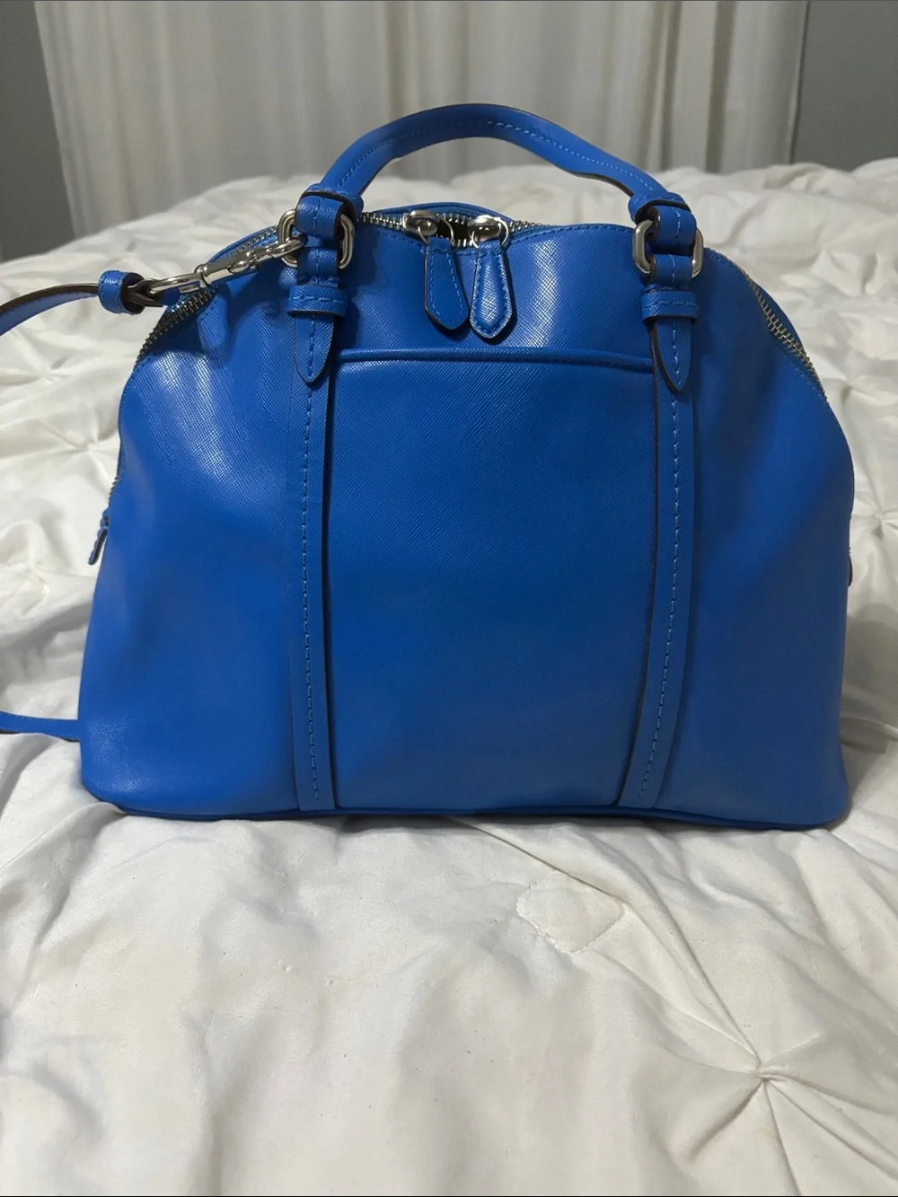 Y2K vintage Coach Electric Blue Leather Dome Satchel - COACH - Picture 4 of 9